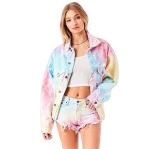 Carmar Oversized Pastel Tie Dye Jean Jacket Size XS